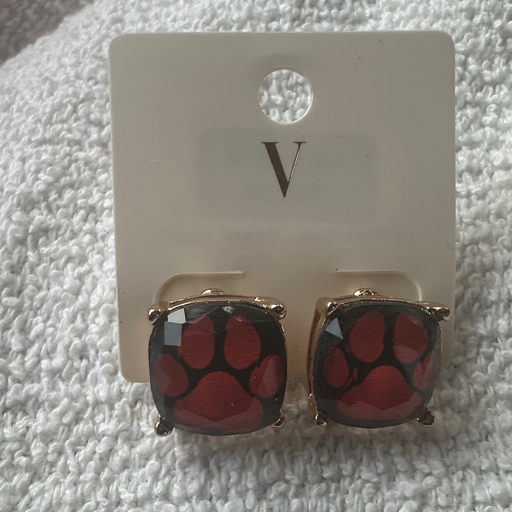 Elegant Red and Black Paw Print Earrings